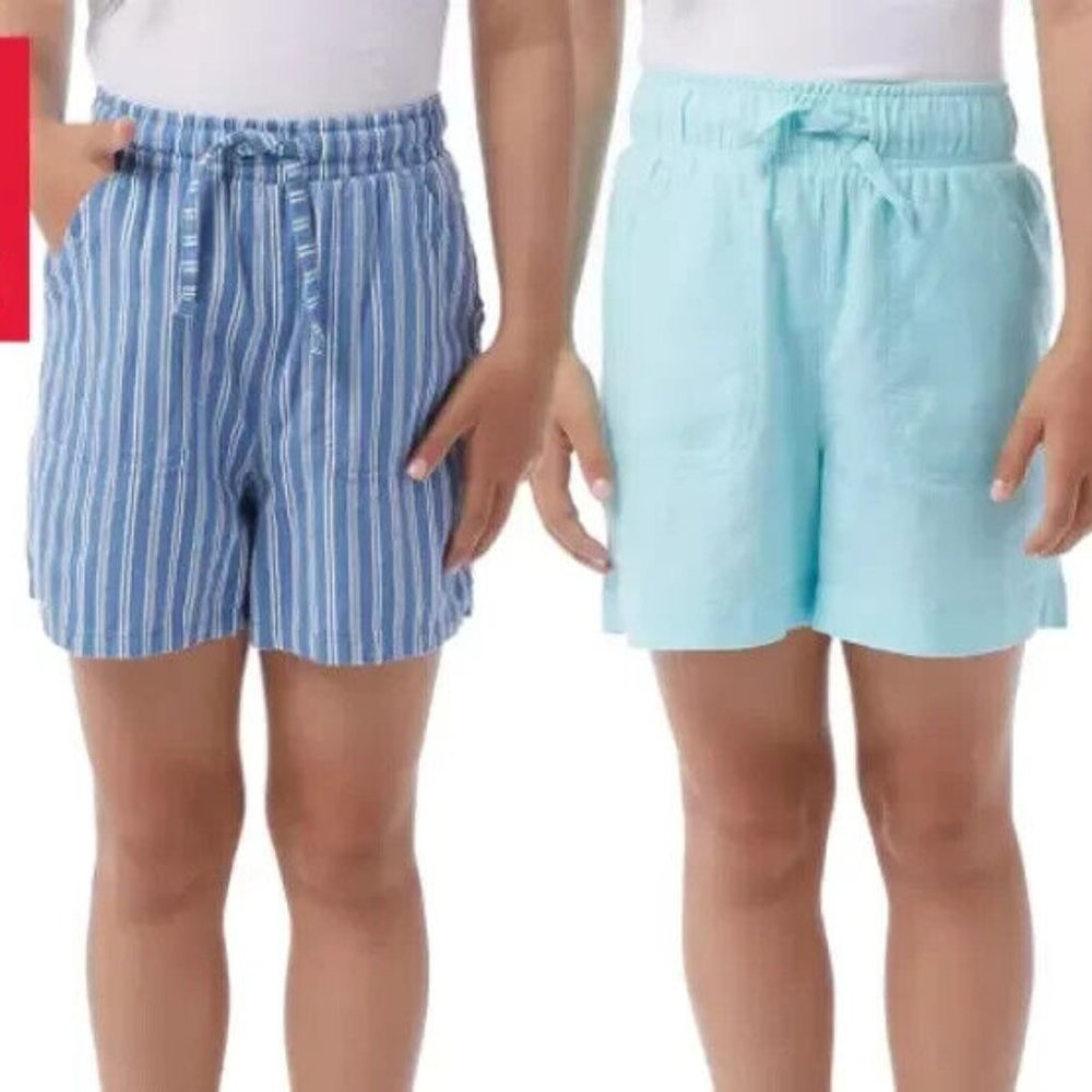32 Degrees Youth Girls Size XS 5/6 Blue 2-Pack Linen Blend Shorts NWT